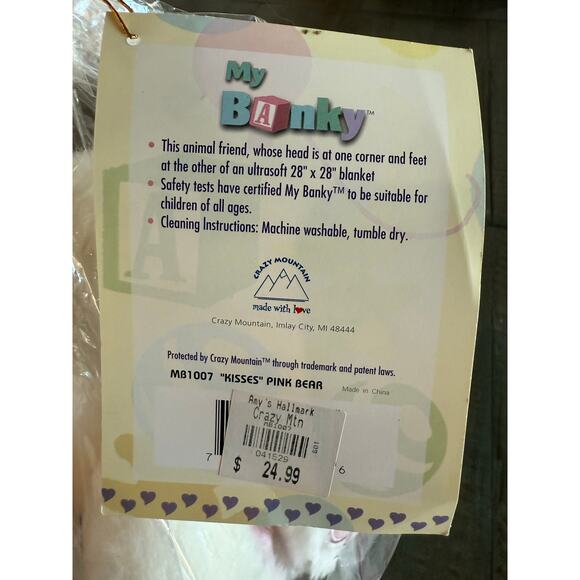 New My Banky Kisses Pink Bear Security Blanket Lovey 28"x28" - Picture 9 of 9